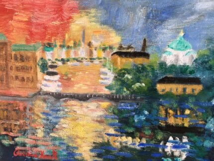 Strandvägen i sol - Paintings - Citiscapes