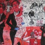 Party i rött - Textile paintings